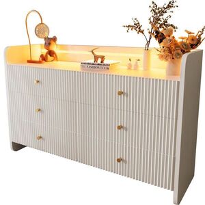 Redom KOMODA 120/40/75 cm s LED osvetlením, vlnitým 3D drážkovaním a 6 zásuvkami, Biela vyobraziť