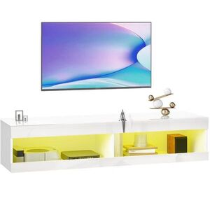 Redom NÍZKA komoda 140/40/30 cm s RGB LED osvetlením, nástenná s otvoreným úložným priestorom, Lesklá biela vyobraziť