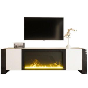 Redom NÍZKA komoda 165/32/55 cm z drevotriesky s elektrickým krbom, vysokým leskom a úložným priestorom, Biela/Čierna vyobraziť