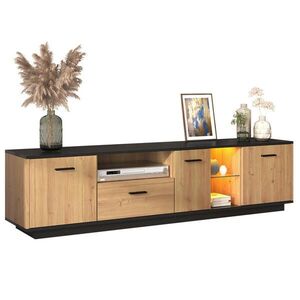 Redom NÍZKA komoda 180/37/45 cm z MDF s LED osvetlením, 3 dvierkami, zásuvkou a sklenenými policami, Čierna vyobraziť