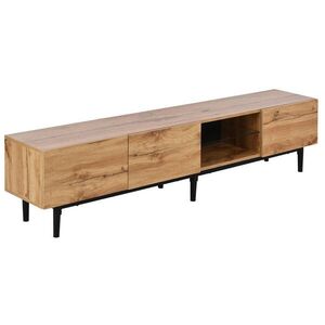 Redom TV stolík 175/31/41 cm s LED osvetlením, 3 dvierkami a veľkým úložným priestorom, svetlý dub a čierna vyobraziť