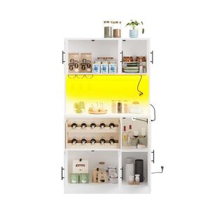 Redom VIACÚČELOVÁ skriňa 100/40/180 cm s RGB LED osvetlením, zásuvkovým panelom, držiakom na poháre a vínnym regálom, Biela vyobraziť