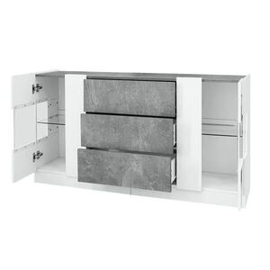 Redom SIDEBOARD 140/35/75 cm s LED osvetlením, 2 dvierkami a 3 zásuvkami, sivý mramor a biela vyobraziť