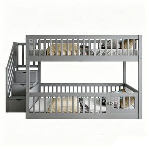 Redom POSCHODOVÁ posteľ 140/200 cm s úložnými schodmi, ochrannými bariérami a zásuvkami, masívne drevo, Sivá vyobraziť