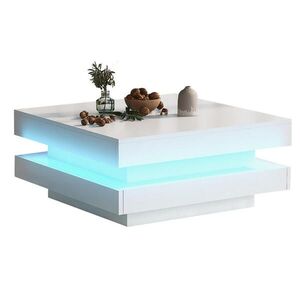 Redom KONFERENČNÝ stolík 70/70/36 cm s LED osvetlením cez Bluetooth aplikáciu, vysoký lesk, drevotrieska, Biela vyobraziť