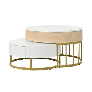 Redom KONFERENČNÝ stolík 70/70/56 cm + 60/60/27 cm z MDF so zdvíhacou doskou a zásuvkou, Biela/Zlatá vyobraziť