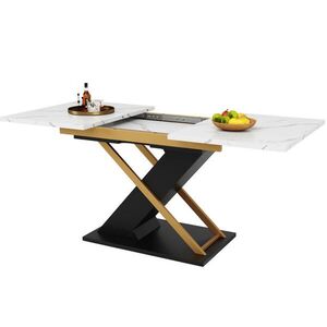Redom JEDÁLENSKÝ stôl 120-160/80/75, 4 cm rozkladací, MDF doska s mramorovým vzhľadom, Čierna vyobraziť