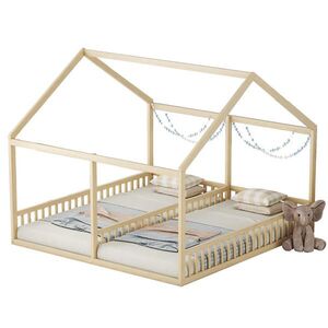 OKWISH DETSKÁ posteľ domček 90/200 cm prírodná 2 v 1 so stredovou zábranou z borovice vyobraziť