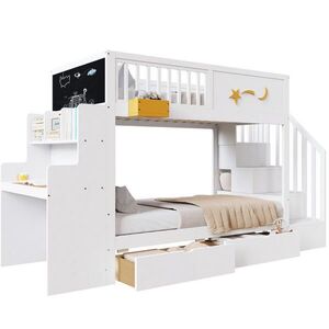 OKWISH POSCHODOVÁ posteľ 90/200 cm biela z dreva s úložnými zásuvkami schodmi a písacím stolom vyobraziť