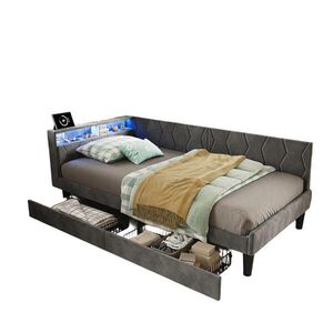 SHOPENTRA ČALÚNENÁ posteľ 90x200cm sivý zamat, zásuvky, úložný priestor, LED, USB-C vyobraziť