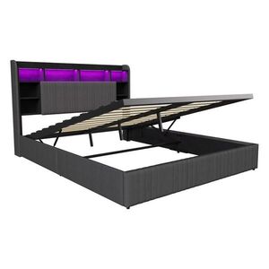 SHOPENTRA MODERNÁ ČALÚNENÁ POSTEĽ 160x200 cm s úložným priestorom, LED RGB a integrovanou nabíjacou stanicou – tmavosivý ľan vyobraziť