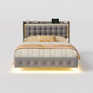 SHOPENTRA MANŽELSKÁ POSTEĽ 160x200 sivý zamat, RGB-LED, USB, čelo postele s gombíkovým efektom vyobraziť