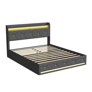 SHOPENTRA POSTEĽ s boxspringom 160x200, sivý ľan, hydraulický úložný priestor, LED vyobraziť