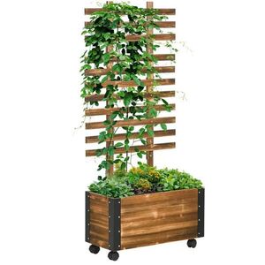 Modfu VYVÝŠENÝ kvetináč z masívneho dreva 65x31x147 cm antracitový s oporou na popínavé rastliny a kolieskami vyobraziť