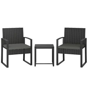 OKWISH BISTRO set 55/58/76 cm tmavosivý pre 2 osoby z ocele s kreslami a stolíkom vyobraziť