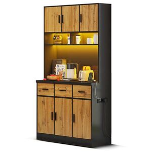 Redom PRÍBORNÍK s vitrínou 100/40/180 cm s LED osvetlením, USB pripojením, zásuvkami a úložným priestorom, čierna a prírodná vyobraziť