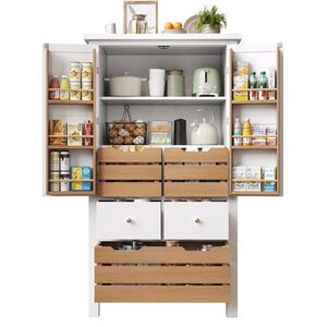Redom SIDEBOARD 80/40/140 cm s úložným priestorom, 5 zásuvkami, magnetickým zatváraním a ochranou proti prevráteniu, Biela vyobraziť
