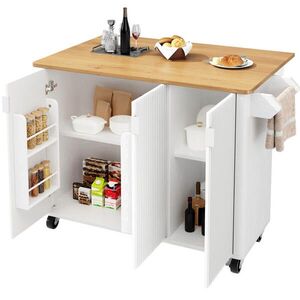 Redom KUCHYNSKÝ ostrovček 130/45(75)/92 cm so sklopnou doskou, kolieskami a úložným priestorom z MDF, Biela vyobraziť