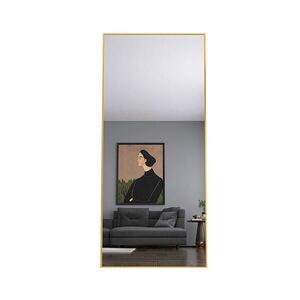 SHOPENTRA ZRKADLO na celé telo 180x80 cm, zlatý hliník, voľne stojace, obdĺžnikové vyobraziť