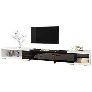 OKWISH TV stolík 140–260 cm čierno-biely v mramorovom dekore otočný a rozkladací z MDF a drevotriesky vyobraziť