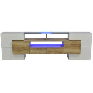 OKWISH TV skrinka 200/35/60 cm lesklá biela a prírodná z MDF a drevotriesky s LED osvetlením vyobraziť