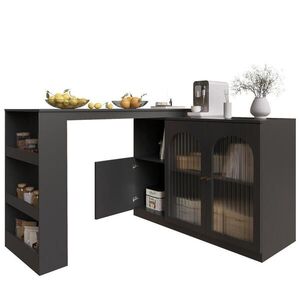 OKWISH BAROVÁ skrinka 120/40/97 cm čierna z MDF 360° otočná so sklenenými dvierkami vyobraziť