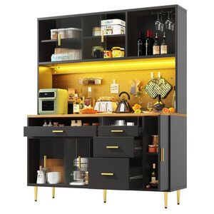 OKWISH VYSOKÁ skrinka 145/39/171 cm čierna s LED osvetlením a posuvnými sklenenými dverami z MDF a skla vyobraziť