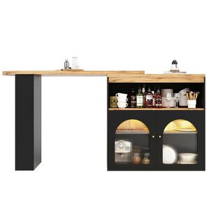 OKWISH BAROVÝ stôl 138-193/39/105 cm čierny otočný a rozkladací z MDF s LED osvetlením vyobraziť