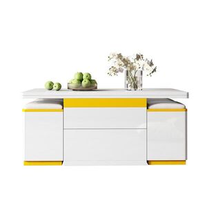 OKWISH KONFERENČNÝ stolík 100/50/43 cm bielo-žltý výklopný a výškovo nastaviteľný z MDF a drevotriesky vyobraziť