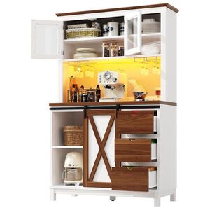 OKWISH VYSOKÁ kuchynská skrinka 104/40/180 cm biela z MDF a kovu so sklom s LED osvetlením a posuvnými dverami vyobraziť