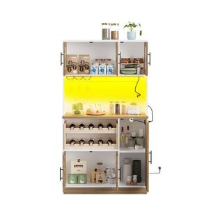 OKWISH KUCHYNSKÁ skrinka 40/100/180 cm biela a prírodná z MDF s LED osvetlením, zásuvkou, držiakom na poháre a vínnym regálom vyobraziť