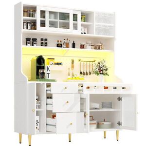 OKWISH VYSOKÁ skrinka 145/39/171 cm biela s LED osvetlením, posuvnými sklenenými dverami a policami z MDF vyobraziť