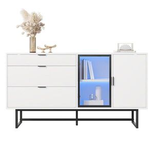 OKWISH KOMODA 160/36/78 cm biela s LED osvetlením a sklenenými dvierkami z MDF a drevotriesky vyobraziť