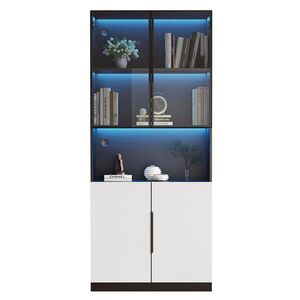 OKWISH VITRÍNA 160/30/200 cm biela s čiernymi detailmi s LED osvetlením z drevotriesky, hliníka a tvrdeného skla vyobraziť