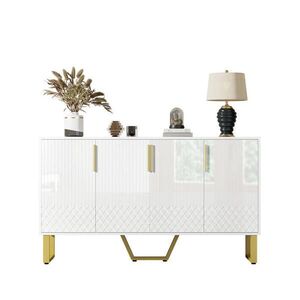 OKWISH KOMODA 140/40/80 cm biela z MDF s vysokým leskom a 4 dvierkami s geometrickým vzorom vyobraziť
