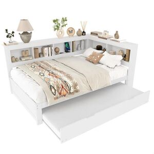 OKWISH POSTEĽ 140/200 cm biela s výsuvným lôžkom USB portmi a zásuvkou z MDF a borovice vyobraziť