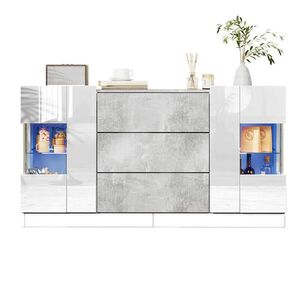 OKWISH KOMODA 140/35/75 cm biela a sivý mramor s LED osvetlením, 2 dvierkami a 3 zásuvkami z MDF a skla vyobraziť