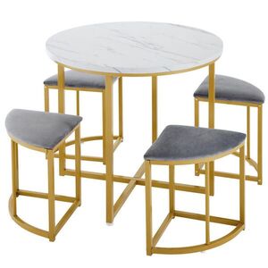 OKWISH JEDÁLENSKÝ set 80/80/75 cm bielo-sivý z MDF a kovu so 4 zamatovými stoličkami vyobraziť