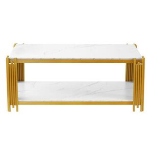 OKWISH KONFERENČNÝ stolík 114/64/46 cm bielo-zlatý z MDF a kovu s 2 policami vyobraziť
