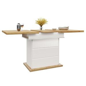 OKWISH JEDÁLENSKÝ stôl 110-140/80/75 cm prírodná a biela z MDF s výsuvnou doskou a úložným priestorom vyobraziť