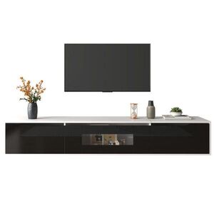 OKWISH TV stolík 180/35/30 cm bielo-čierny z drevotriesky s LED osvetlením a vrúbkovanými dvierkami vyobraziť