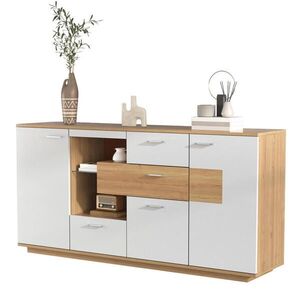 OKWISH KOMODA 160/40/77 cm biela a v dekore dreva s LED osvetlením, 2 dverami a 4 zásuvkami z MDF vyobraziť