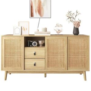 OKWISH KOMODA 155/38/80 cm v dekore dreva z MDF a drevotriesky s ratanovými posuvnými dverami a 2 zásuvkami vyobraziť