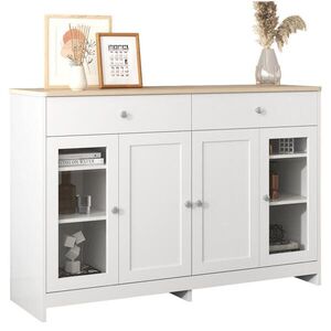 OKWISH KOMODA 120/37/80 cm biela a v dekore dreva so 4 dvierkami, 2 zásuvkami a nastaviteľnými policami z MDF vyobraziť