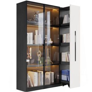 OKWISH VITRÍNA 110, 5/35/160 cm čierno-biela s LED osvetlením a bočným výsuvom z MDF a skla vyobraziť