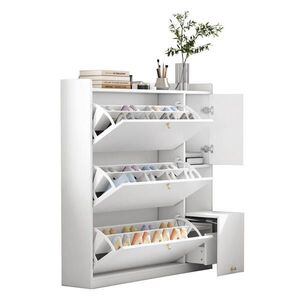 OKWISH SKRINKA na topánky 119/24/122 cm biela s výklopnými priehradkami a sklápacou lavičkou z drevotriesky vyobraziť