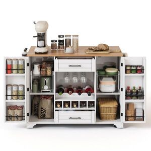OKWISH KUCHYNSKÝ vozík 138/45(70)/92 cm bielo-prírodný z MDF s rozkladacou pracovnou doskou a kolieskami vyobraziť
