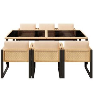 OKWISH ZÁHRADNÝ jedálenský set 170/80/75 cm čierno-hnedý zo syntetického ratanu so 6 stoličkami a sklenenou doskou vyobraziť