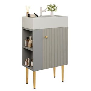OKWISH KÚPEĽŇOVÁ skrinka s umývadlom 55 cm sivobiela voľne stojaca s úložným priestorom z MDF vyobraziť