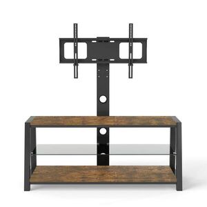 OKWISH TV stolík 42/116/125 cm hnedý z MDF a kovu s nastaviteľným a otočným držiakom na TV vyobraziť